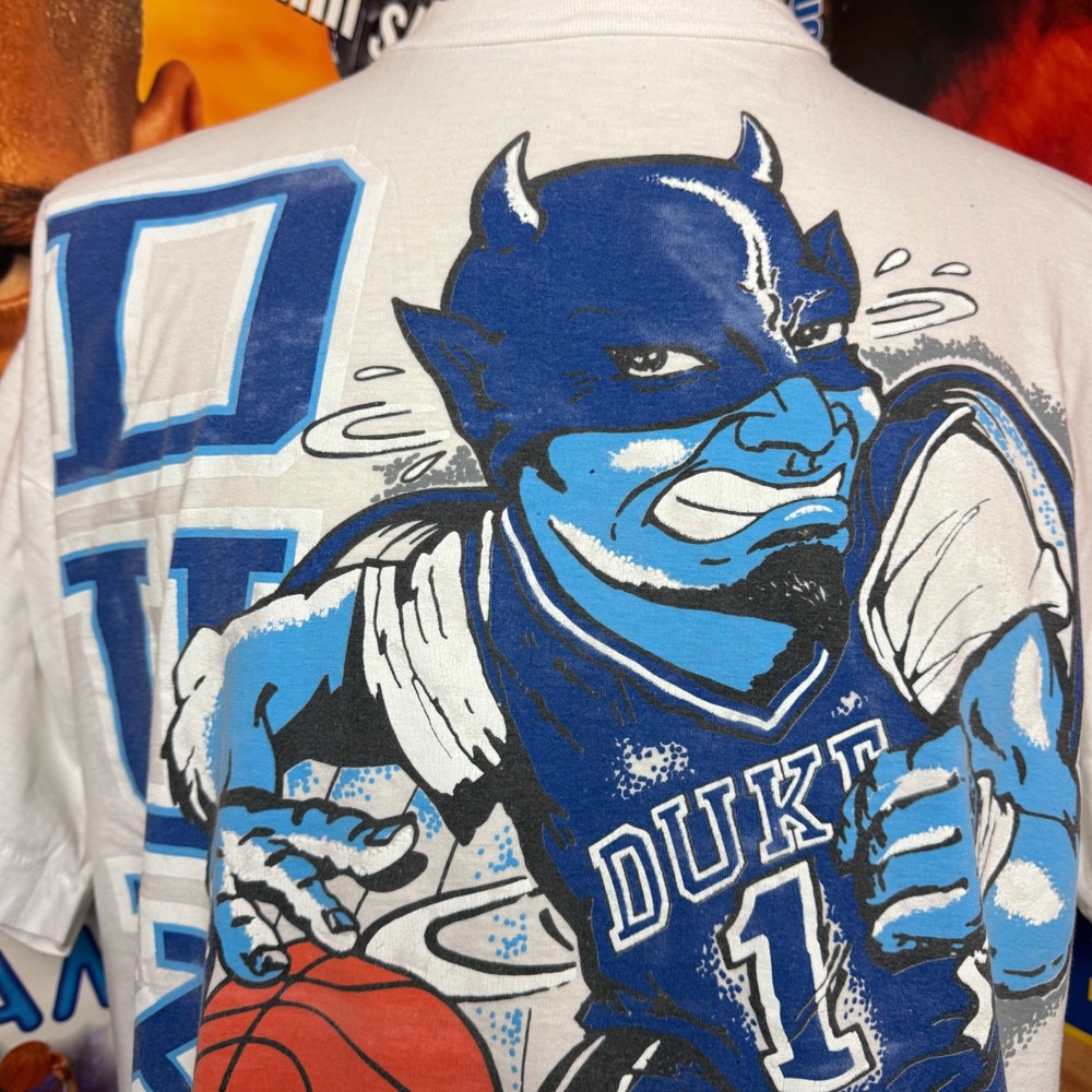Vintage 90s Duke Blue Devils Basketball Mascot Single Stitch T Shirt Sz XL - Picture 2 of 6